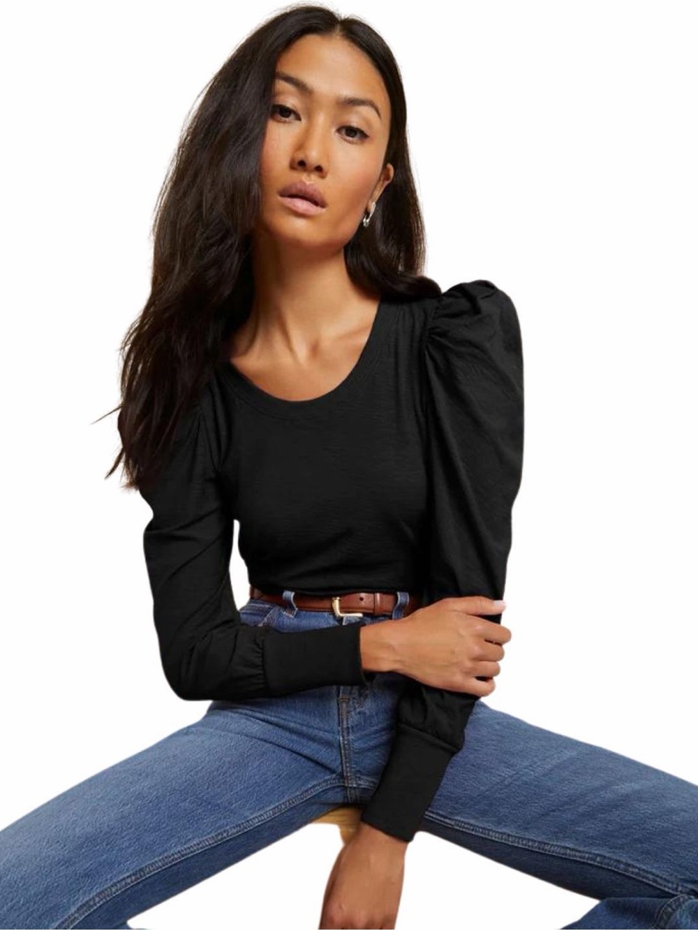 Nation LTD black romy modest long sleeve top large